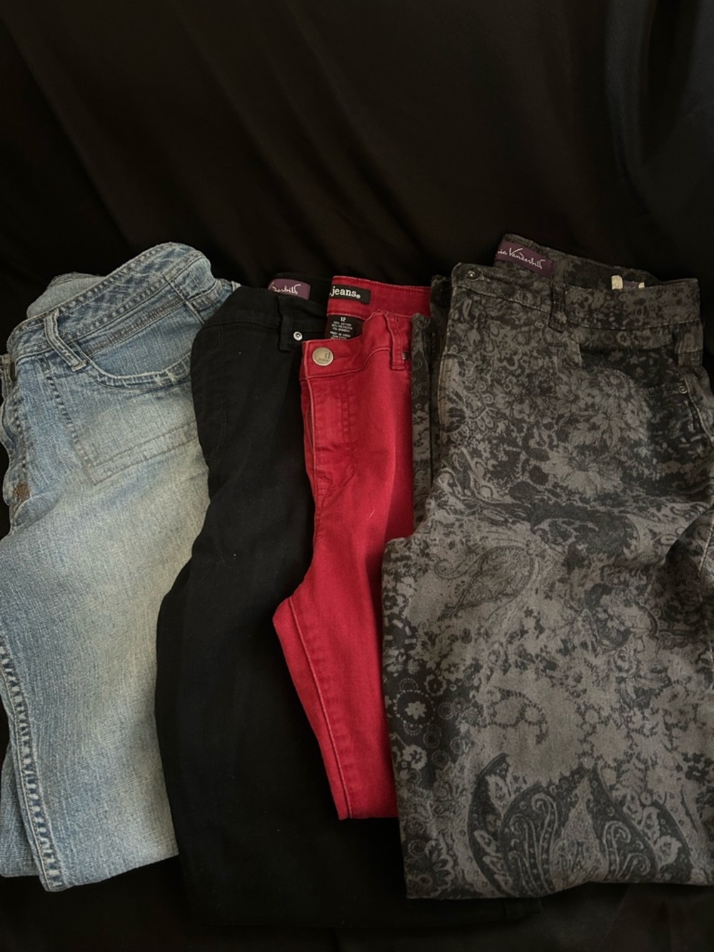 Mixed Women's Jeans Bundle - Light Wash, Black, Red, Paisley Gray